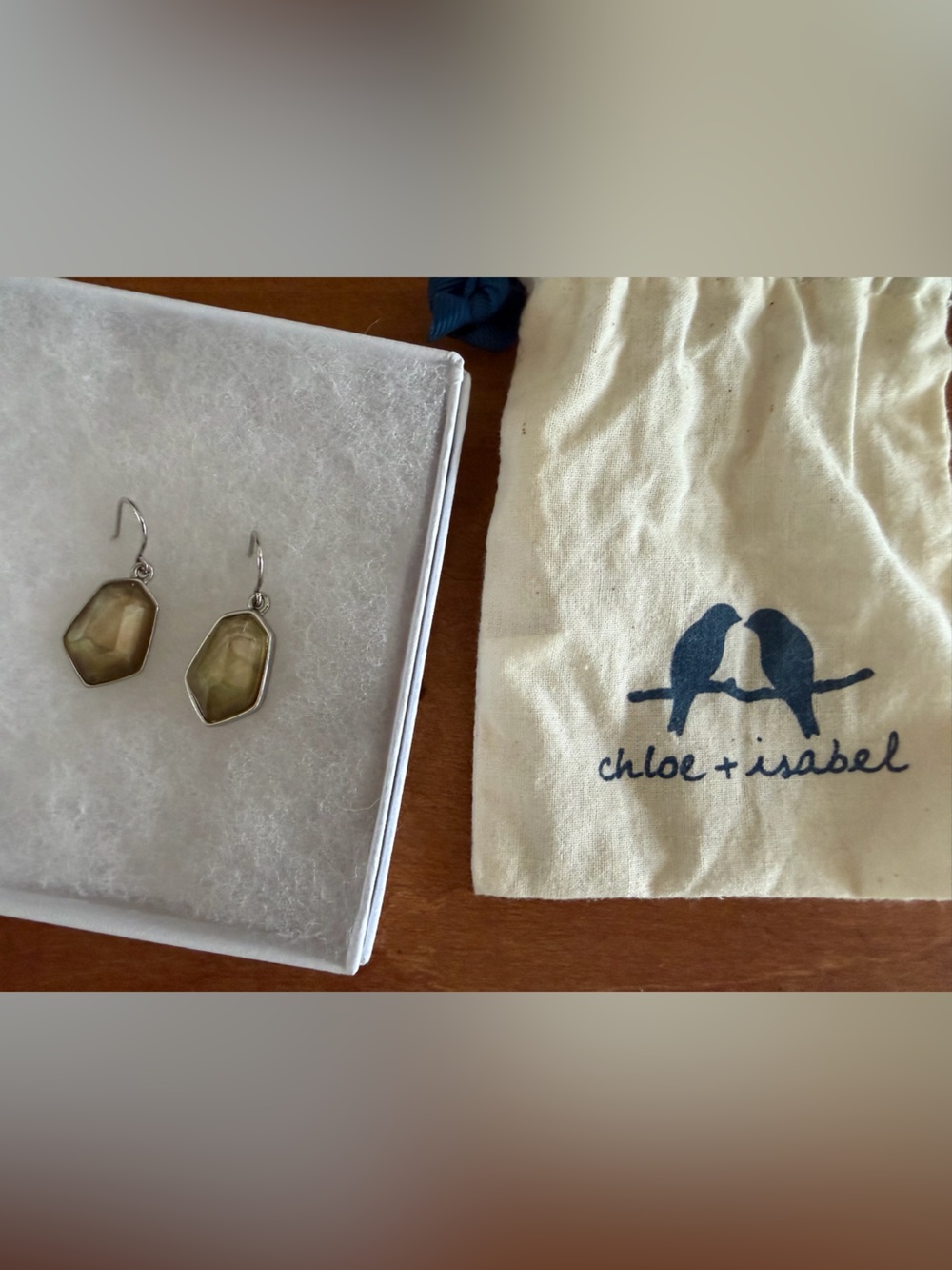 Chloe + Isabel Olive Hexagon Drop Earrings with Silver Tone